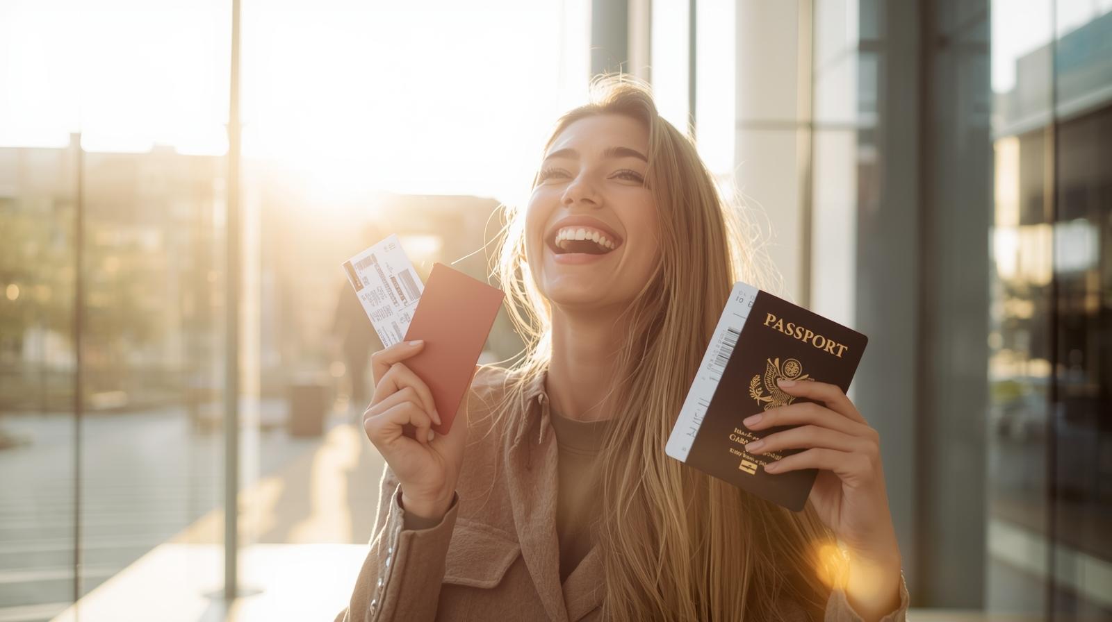 Happy traveler celebrating visa approval